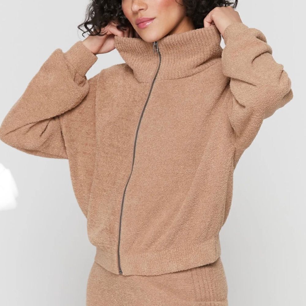 Spiritual Gangster Melody Zip Up Funnel Neck Sweater Camel Large NWT